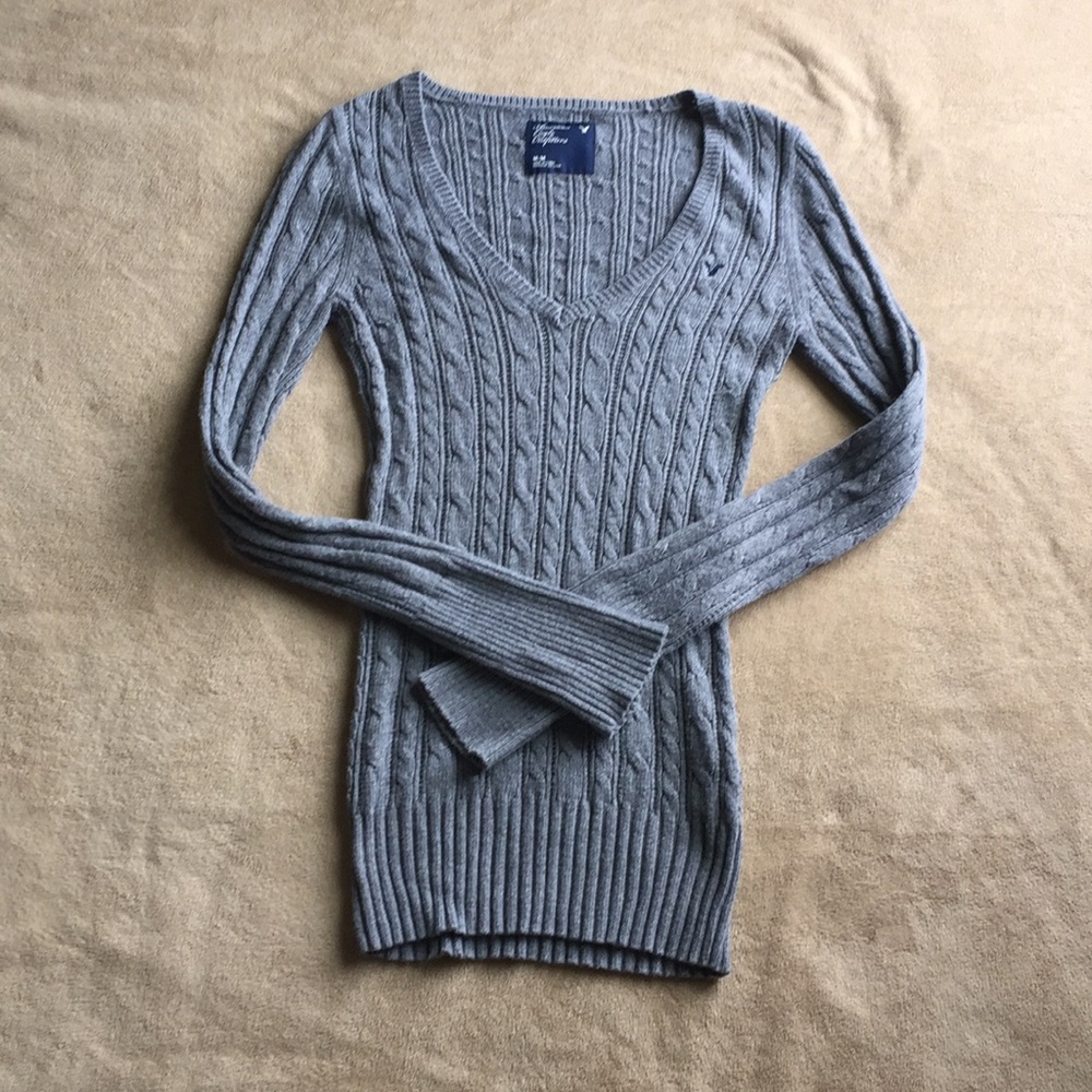 American Eagle Gray Cable Sweater